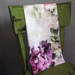 Torchon rectangle en coton, imprimé motif floral, mêlant nuances de rose, bleu-vert et blanc cassé - 45x68cm